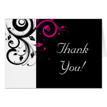 Black, White, Fuchsia Reverse Swirl Thank You Card