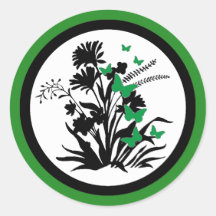 Black white green flower butterfly envelope seals sticker
