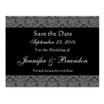 Black White Grey Damask Save Date Postcard