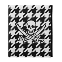 Black & White Houndstooth Jolly Roger iPad Cases