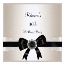 Black White Jewel Bow 30th  Birthday Silver Sepia Personalized Invite