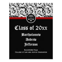 Black/White Justice Scales Law School Graduation Invite