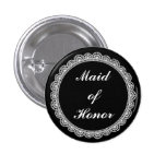 Black White Lace Maid Of Honour Pin Badge