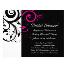 Black, White, Magenta Swirl Bridal Shower/ General Invitations