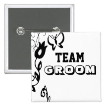 Black & White modern floral Team Groom MEN v2 Buttons