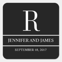 Black White Modern Monogram R Wedding Sticker
