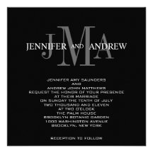 Black White Monogram Names Wedding Invitations