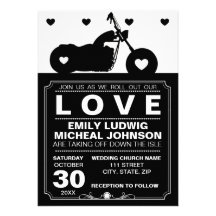 Black & White Motorcycle Biker Silhouette Wedding Custom Invites