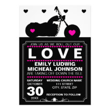 Black & White Motorcycle Biker Silhouette Wedding Announcements
