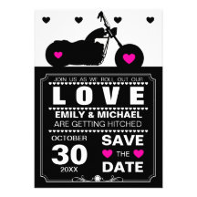 Black & White Motorcycle Silhouette Save the Date Custom Invite