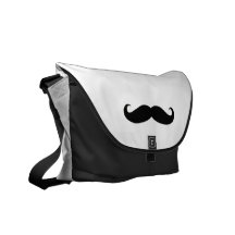 Black White Moustache Humour Messenger Bags