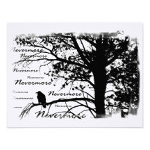 Black & White Nevermore Raven Silhouette Personalized Announcements