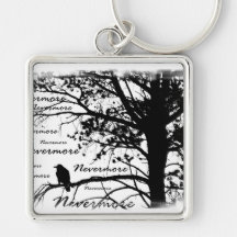 Black & White Nevermore Raven Silhouette Keychain
