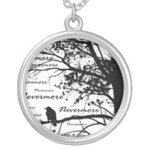 Black & White Nevermore Raven Silhouette Necklace