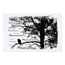 Black & White Nevermore Raven Silhouette Customized Stationery