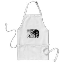 Black & White Nevermore Silhouette Raven Aprons