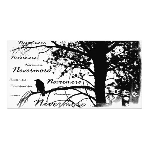 Black & White Nevermore Silhouette Raven Personalised Photo Card
