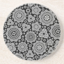 Black & White Ornate Circles Pattern Drink Coaster