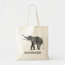 Black & White Ornate Swirls Elephant -Custom Tex Bags