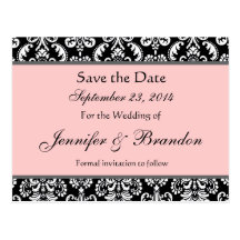 Black White Pink Damask Save The Date Postcard