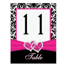 Black, White, Pink Damask Table Number Post Card