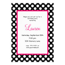 Black & White Poka Dot 40th Birthday Invitation