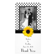 Black White Polka Dot Sunflower Wedding Personalized Photo Card
