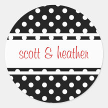 Black & White Polka Dots - Red Round Stickers