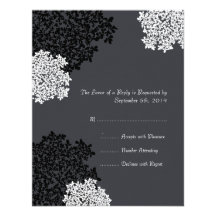 Black & white Queen Anne's Lace Wedding RSVP Personalized Invite