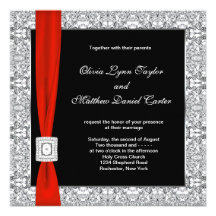 Black White Red Bow Wedding Announcement