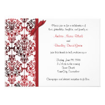Black White Red Damask Floral Wedding Invitation