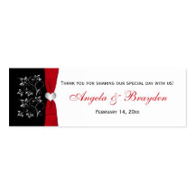 Black, White, Red Floral, Heart Wedding Favour Tag Business Cards