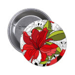 Black & White Red & Green Flower Pattern Pinback Buttons