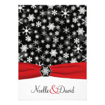 Black, White, Red Snowflakes Wedding Invitation
