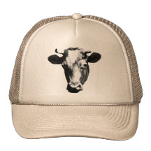 Black & White Retro Cow Graphic Mesh Hat