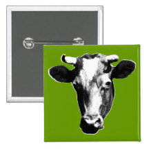 Black & White Retro Cow Graphic Pins