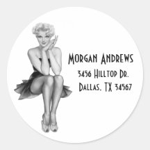 Black & White Retro Glam Address Label Round Stickers