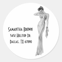 Black & White  Retro Glam Diva Address Labels Round Sticker