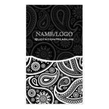 Black & White Retro Paisley Pattern Business Card Templates