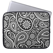 Black & White Retro Paisley Pattern Laptop Sleeve