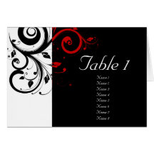 Black + White Reverse Red Swirl Table Cards