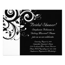 Black, White, Reverse Swirl Bridal Shower/ General Custom Invites