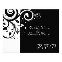 Black +White Reverse Swirl Wedding Matching RSVP Personalized Invite