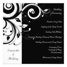 Black + White Reverse Swirl Wedding Program Personalized Announcement