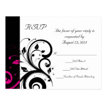 Black +White Reverse Swirl Wedding RSVP Postcard