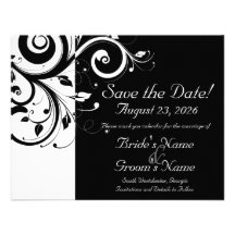 Black +White Reverse Swirl Wedding Save the Date Personalised Invitation