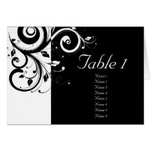 Black + White Reverse Swirl Wedding Table Cards