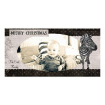 Black & White Rose Zebra Christmas Photo Card