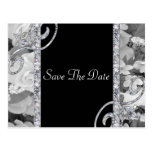 Black & White Roses & Diamond Swirls Wedding Postcards