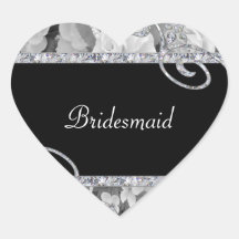 Black & White Roses & Diamond Swirls Wedding Sticker